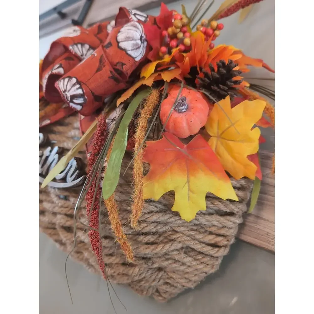Handmade Door Decoration Orange Fall Autumn Pumpkins Gather Thanksgiving Rope